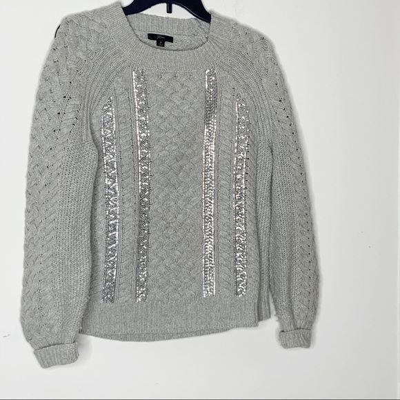 𝅺j. CREW light grey high neck sweater with sequins - Picture 1 of 8